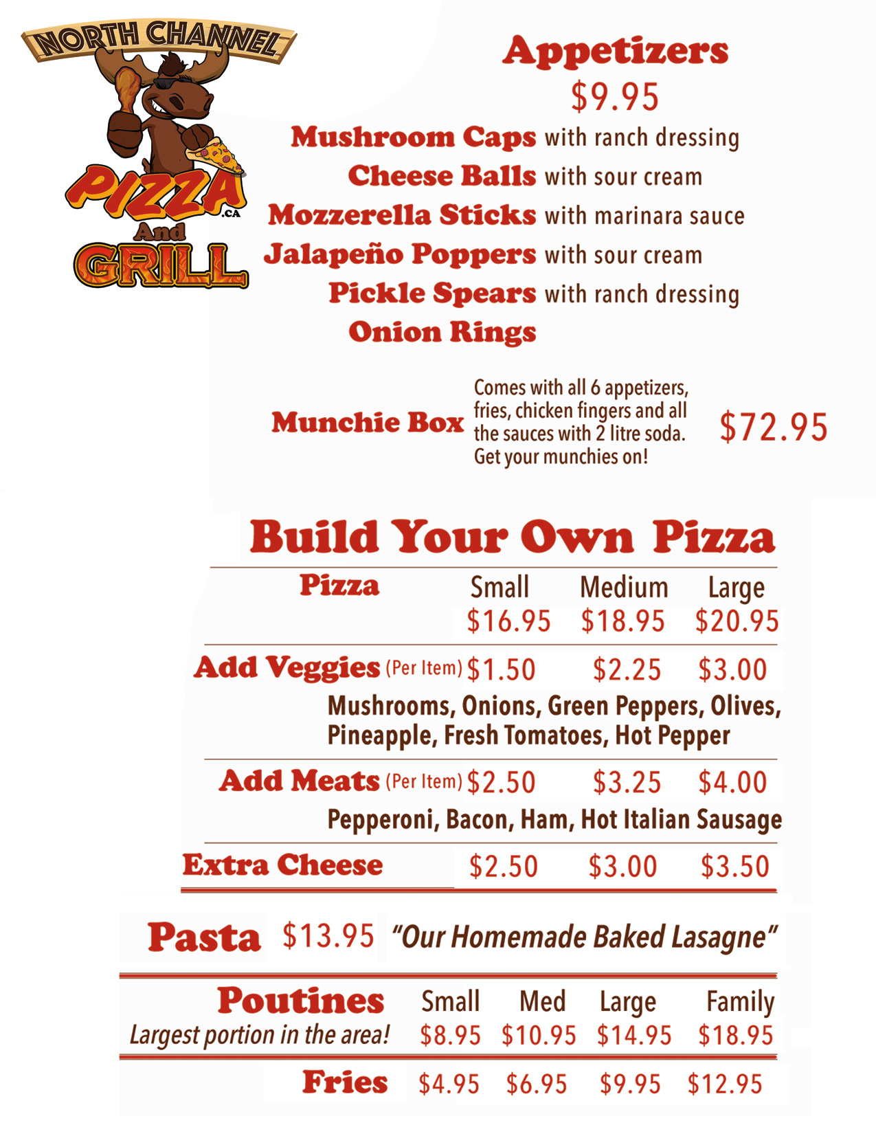 Takeout Home Made Pizza Spanish, Ontario North Channel Pizza